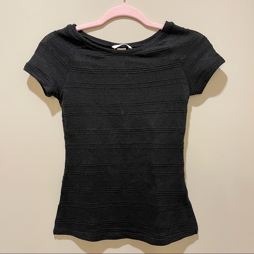 H&M Black Knitted Short Sleeve Round Neck Body Fit Baby Tee XS